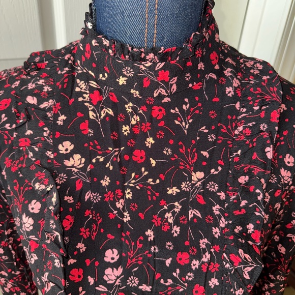 Express Floral Black and Pink Ruffle High Neck Women's Dress Sz 8 - Picture 8 of 9